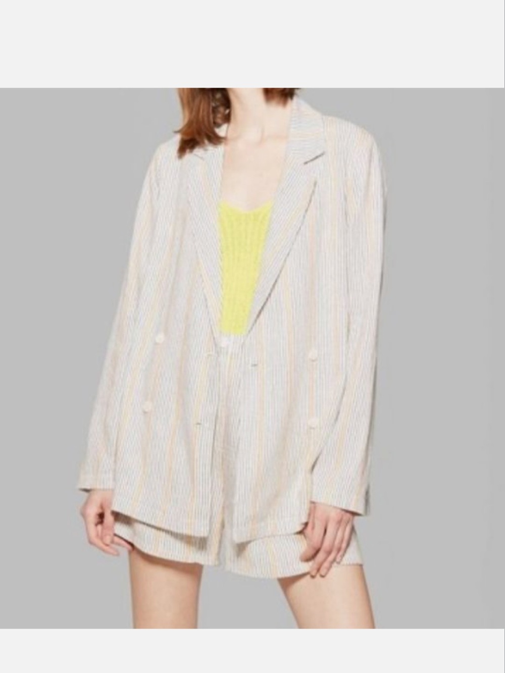 Wild Fable linen blend Cream Pinstripe Double-Breasted Blazer size small